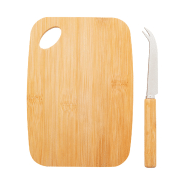 Service à fromage en bambou - Couteau en acier inoxydable et planche à découper en bambou - Avec boîte en papier kraft_1