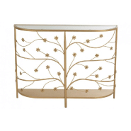 Console demi-lune MELAURE en métal doré - Plateau en verre - Motifs fleuris - L100 x H77 x P24_1