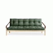 Banquette futon Poetry en pin massif - coloris vert olive - couchage 130 x 190 cm - design scandinave avec accoudoirs en cuir_1