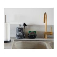 Distributeur de savon - Wadiga - porte éponge en résine effet marbre noir, avec brosse et éponge fournies_1