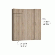 Composition Lit escamotable Dynamo - Chêne naturel avec couchage 140x200 cm et colonne armoire intégrée_1