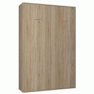 Armoire lit escamotable SMART-V2 - Chêne naturel - Couchage 160 x 200 cm avec colonne armoire intégrée_1