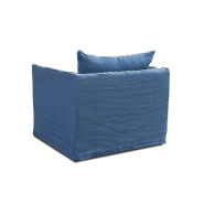 CARTAGENE - Fauteuil en lin bleu minuit déhoussable - Design épuré et haut de gamme - 80 cm_1