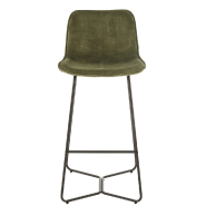 Chaise de bar RATRI - Velours vert olive, piétement métal noir, design industriel_1