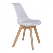 Chaise de restaurant scandinave MOLDE - blanche avec assise rembourrée et piétement en bois_1