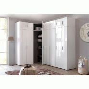 Composition d'angle dressing MADDY 174 x 259 cm - façade laquée blanc cassé brillant et poignées chromées_1