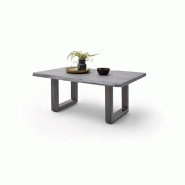 Table basse Claren - plateau 110 cm en acacia massif laqué gris - piétement en U en acier finition vintage_1