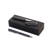 Set de stylos - Stylo à bille et roller en aluminium texturé - Boîte cadeau noire_1