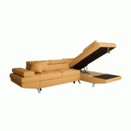 Canapé d'angle à droite convertible RINO jaune - avec coffre de rangement, têtières réglables et accoudoir relevable_1