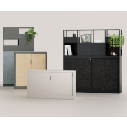 Comptoir à porte coulissante Mobimetal - acier, bois ou feutre - options acoustiques - personnalisable_1