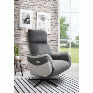 Fauteuil relax électrique Cabries - Bi-moteur - Microfibre bicolore Gris plomb/Perle - Piètement étoile métal noir pivotant_1