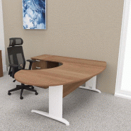 Bureau ergonomique et caisson intégré Sigma - Mobel Linea - 200, Blanc, Acacia foncé, Gauche, 4 tiroirs_0