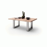 Table basse Claren - plateau 110 cm en acacia massif naturel laqué - piétement en U acier brossé_1