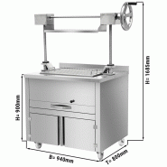 Grill à charbon avec ascenseur et 2 tiroirs - L 940 mm | Qdm - Q100428_1
