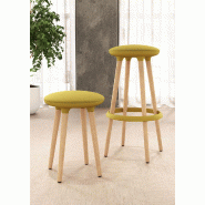 Tabouret haut avec pieds en bois et repose pieds TOP - Jaune moutarde 910_1