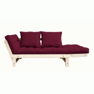 Banquette méridienne futon Beat - Pin naturel et tissu bordeaux - Couchage 75x200 cm_1