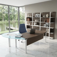 Bureau de direction X time Ring avec convivialité en verre - Quadrifoglio - 219, Alu, Droite, Eucalyptus 53_1