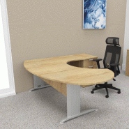 Bureau ergonomique et caisson intégré Sigma - Mobel Linea - 200, Alu, Droite, 3 tiroirs, Chêne veiné_0