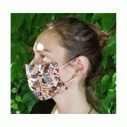 Masque lavable en soie imprimée Lyon estival - doublé coton - pêche - 9x18 cm_1