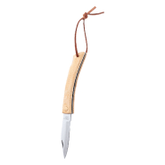 Couteau de poche en acier inoxydable - manche bambou - avec bandoulière similicuir et serrure de sécurité_1