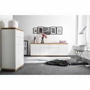Buffet Charly 4 portes 2 tiroirs - Laqué blanc mat avec plateau et socle en chêne noueux_1