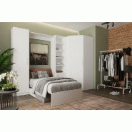 Composition angle lit escamotable blanc Dynamo Sofa avec canapé intégré gris - couchage 90x200 cm - dimensions 301x100 cm_1