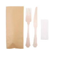 Kit 3/1 couverts fourchette + couteau en bois + serviette 20cm - par 100_1