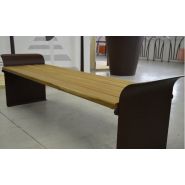 Banquette urbaine en acier et bois Esquirol - personnalisable avec découpe laser ou sérigraphie couleur_1