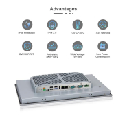 Panel PC industriel fanless 23.8 pouces 16:9 Full HD pour HMI, supervision et automatisation - EVI-24WAC, façade avant IP66, connectique complète_1