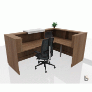 Banque d'accueil d'angle Delta Plus avec réhausse - Mobel Linea - 184, Blanc mat, Gauche, Acacia foncé, Non_2