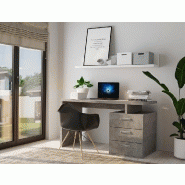 Bureau droit Ruby - 3 tiroirs gris béton - 120 x 60 cm - Design contemporain - Fabrication européenne_1