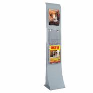 Présentoir brochures H.150cm - aluminium gris avec 3 porte-visuels A4, 3 diviseurs et 6 attaches_1