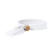 Bracelet festival en polyester RPET - avec serrure de sécurité en bambou - couleur blanc_1