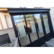 Véranda sur mesure en aluminium - Gris anthracite - Porte à serrure 3 points haute sécurité + trapèze_1