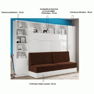 Composition lit escamotable Vertigo Sofa blanc brillant - canapé marron 160x200 cm avec colonnes de rangement - L : 311 cm_1
