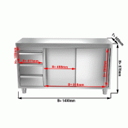 Meuble bas inox cental P 600 mm avec portes et tiroirs - 1400, A gauche_1