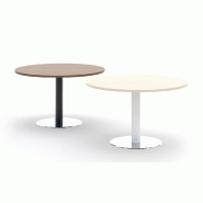 Table de réunion ronde avec base chromée Ogi - MDD. - Blanc 9010, 100, Bouleau clair_1