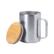 Mug en inox - double paroi en acier inoxydable avec couvercle en bambou - 350 ml_1