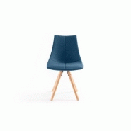 Lot de 2 chaises Sylvain - tissu bleu et pieds en hêtre naturel - design chic et confortable_1
