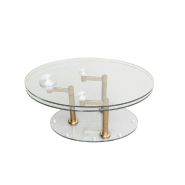 Table basse Double Cooper - plateaux pivotants en verre trempé et piétement acier cuivre inoxydable_1