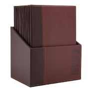 Box carte menu simili cuir bordeaux 28x20x35 cm  +10 cartes de 4 pages 24x31.5cm_1