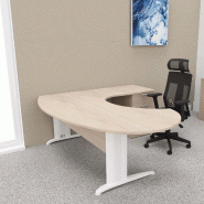 Bureau ergonomique et caisson intégré Sigma - Mobel Linea - 200, Blanc, Acacia clair, Droite, 3 tiroirs_0