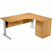 Bureau d'angle 160 x 80/100 cm compact sur pied métallique en 
