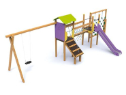 Structure Chouquette 5 à 12 ans en Bois et Polyéthylène avec Balançoire et Toboggan_1