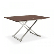 Table basse relevable et extensible Flexy - bois wengé et acier satiné - piétement croisé avec roues_1