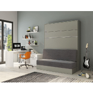 Armoire lit escamotable Genius Sofa gris mat - Canapé gris - Couchage 160x200 cm - Ouverture assistée_1