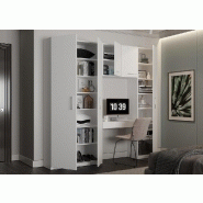 Ensemble de rangement pont avec table bureau et tiroir - Blanc mat - Largeur 250 cm - Collection SMART_1