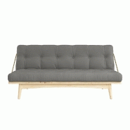 Banquette futon FOLK en pin massif - Coloris gris - Couchage 130 x 190 cm - Accoudoirs en métal_1