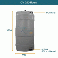 Cuve 750l Aérienne De Récupération D'eau - Réservoir Vertical Gris - Elbi Cv750_1