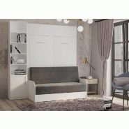 Composition lit escamotable blanc mat Dynamo Sofa - canapé accoudoirs - bibliothèque 140x200 cm_1